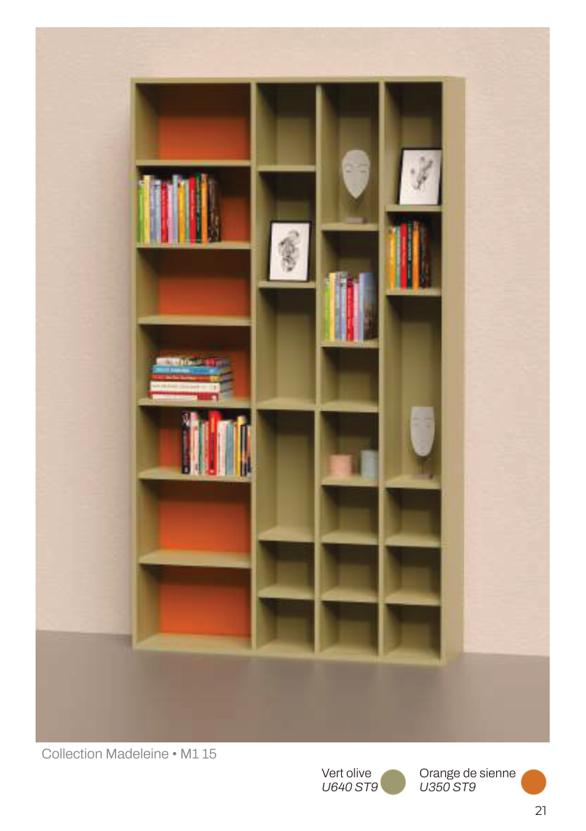 Détail matériaux bibliothèque sur mesure Manufactura — bois Egger et teintes